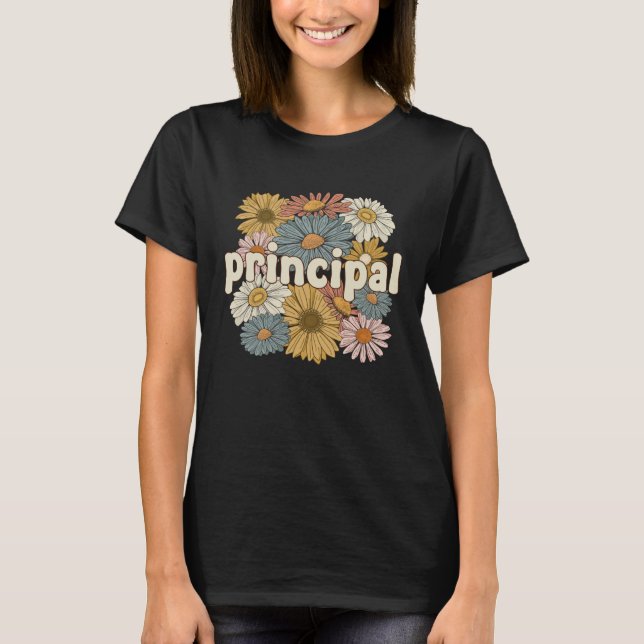 Groovy Principal Flowers Proud School Principal T Shirt (Framsida)