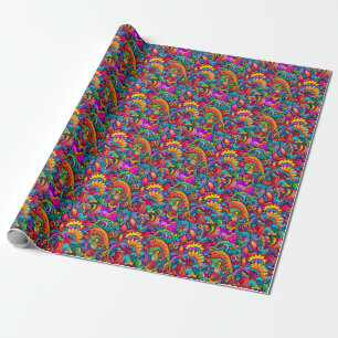 Groovy Psychedelic-Blommigt Presentpapper