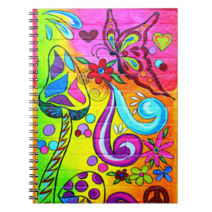 groovy psychedelic champinjonkärlekanteckningsbok anteckningsbok med spiral