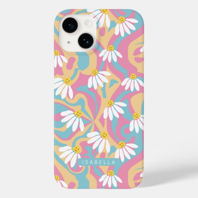 Groovy Psychedelic Daisy Flower Personlig Namn (Baksida)