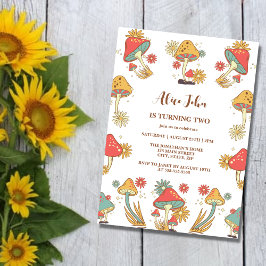 Groovy Psychedelic Mushroom Barns födelsedag Inbjudningar