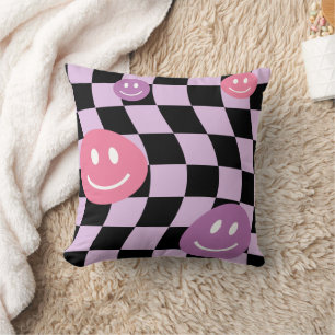 Groovy psychedelic Retro Smiley Checkerboard Kudde
