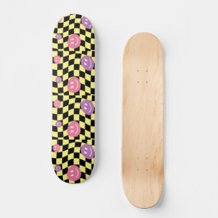 Groovy psychedelic Retro Smiley Checkerboard Mini Skateboard Bräda 18,5 Cm