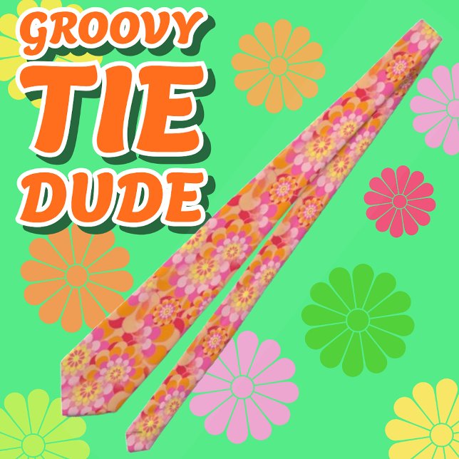 Groovy Psychedelic Rosa Orange Hippy Flower Slips (Groovy Psychedelic Floral TIe)