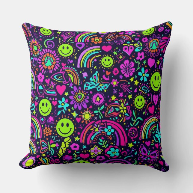 Groovy Psychedelic Smiley Face Throw Pillow Kudde (Framsida)