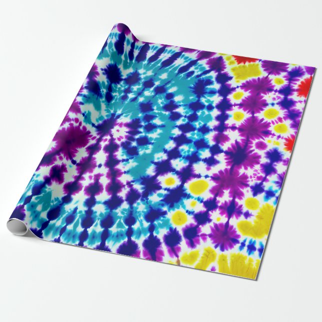 Groovy Psychedelic Spiral Tie Dye Batik Art Presentpapper (Utrullad)