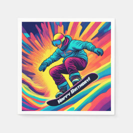 Groovy Psychedelic Tonåring Snowboarder Birthday Pappersservett