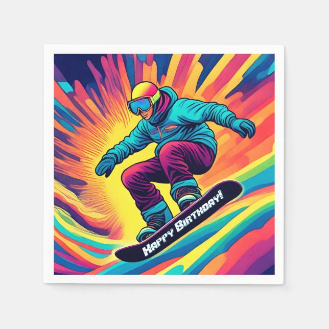 Groovy Psychedelic Tonåring Snowboarder Birthday Pappersservett (Framsidan)
