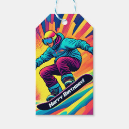 Groovy Psychedelic Tonåring Snowboarder Birthday Presentetikett