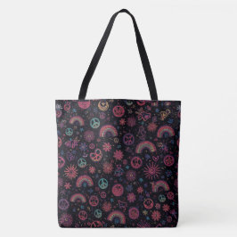 Groovy Psychedelic Tote Bag | 70s Rainbow & Smiley Tygkasse