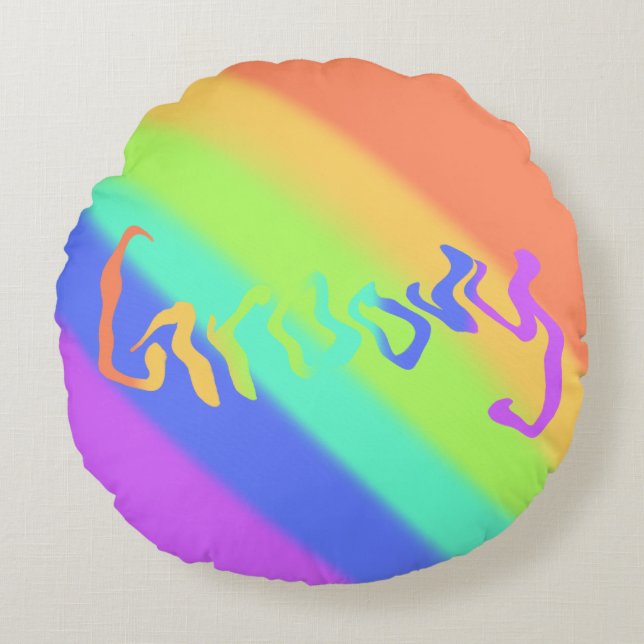 Groovy Psykedelisk Regnbåge Rund Kudde (Framsidan)