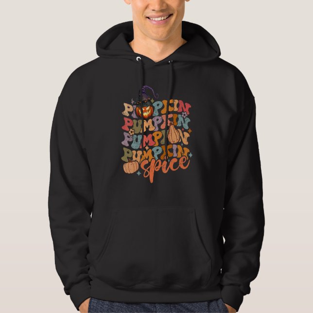 Groovy Pumpa Kryddad Höst Höst Kaffé Retro Skräckl Hoodie (Framsida)