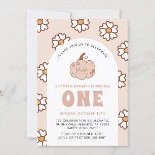 Groovy Pumpkin Daisys Retro Boho First Birthday Inbjudningar