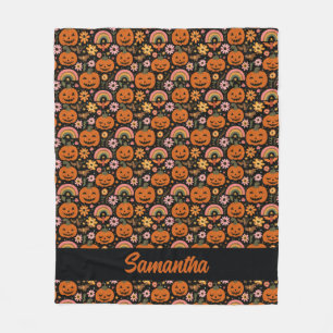 Groovy Pumpkin och Rainbow Halloween Blommigt Fleecefilt