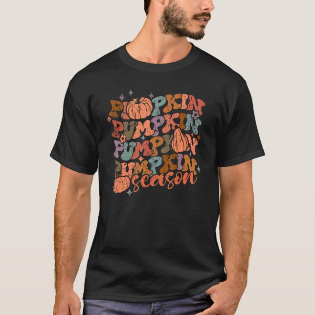 Groovy Pumpkin Season Hej Fall Vibes Retro T Shirt (Framsida)
