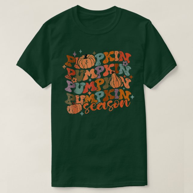Groovy Pumpkin Season Hej Fall Vibes Retro T Shirt (Design framsida)
