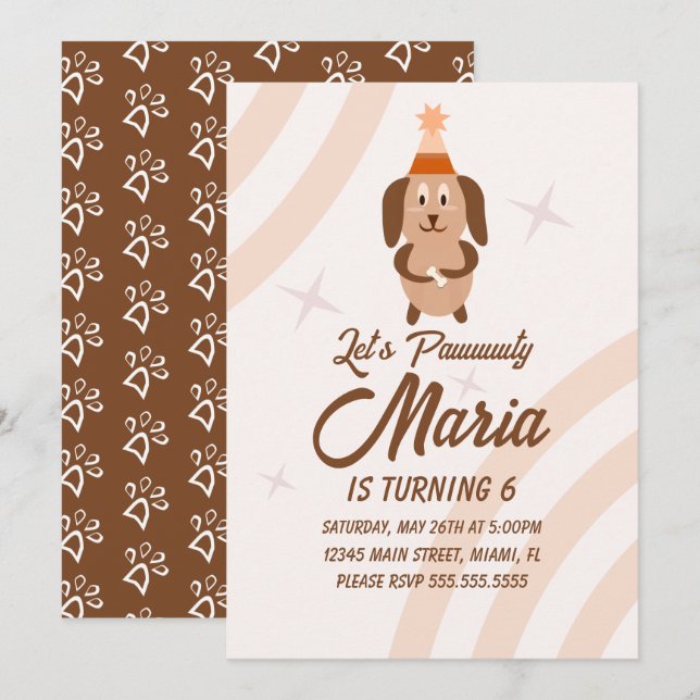 Groovy Puppy Birthday Tass-ty Party Animal Inbjudningar (Fram/baksida)