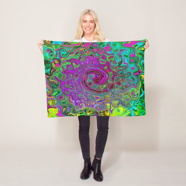 Groovy Purple Abstract Retro Liquid Swirl Fleecefilt (På plats)