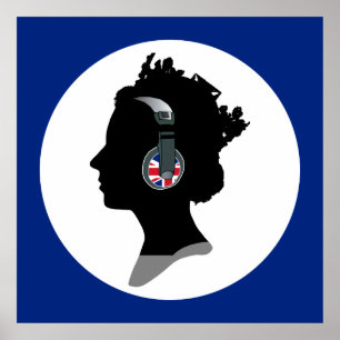 GROOVY QUEEN ELIZABETH MED DJ HEADPHONES POSTER