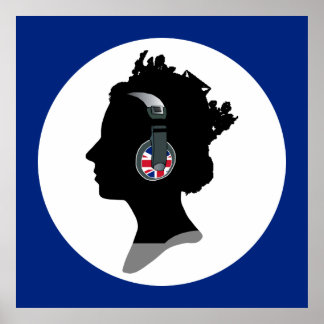 GROOVY QUEEN ELIZABETH MED DJ HEADPHONES POSTER