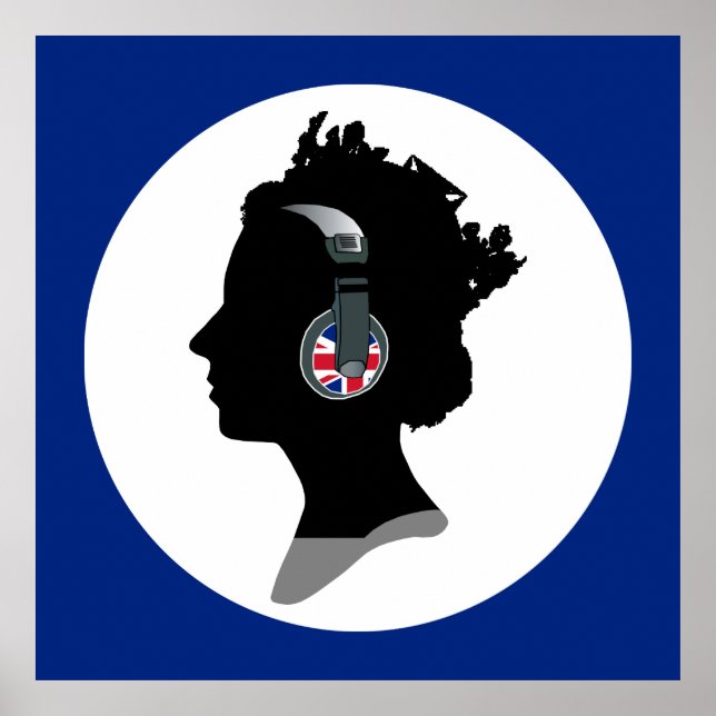 GROOVY QUEEN ELIZABETH MED DJ HEADPHONES POSTER (Framsidan)