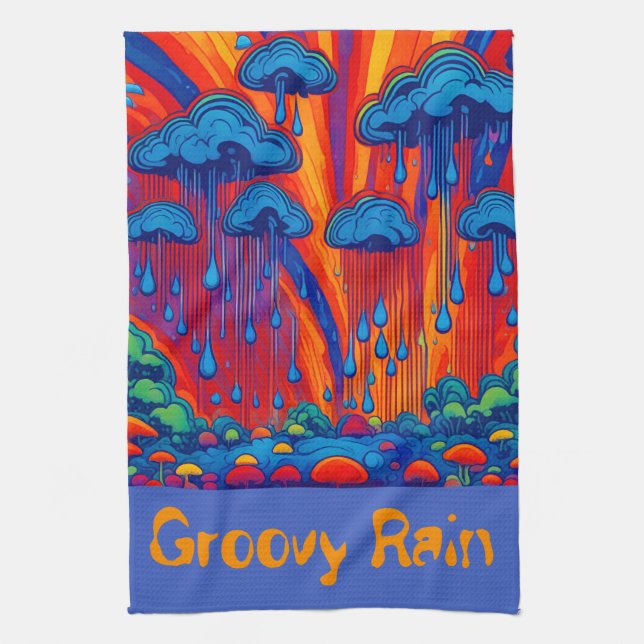 Groovy Rain Retro Stil Kökshandduk (Vertikal)
