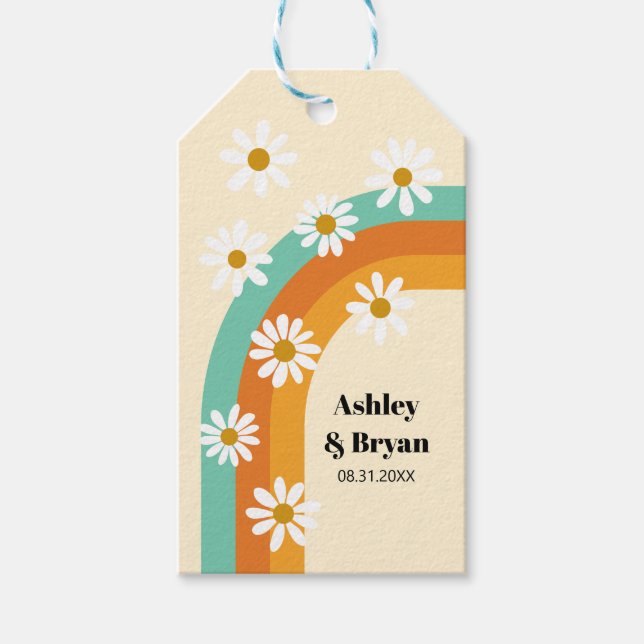 Groovy Rainbow 1970-talet Stil Boho Wedding Favor Presentetikett (Framsidan)