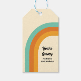 Groovy Rainbow 1970-talet Stil Turquise & Orange G Presentetikett