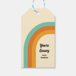 Groovy Rainbow 1970-talet Stil Turquise Orange & G Presentetikett