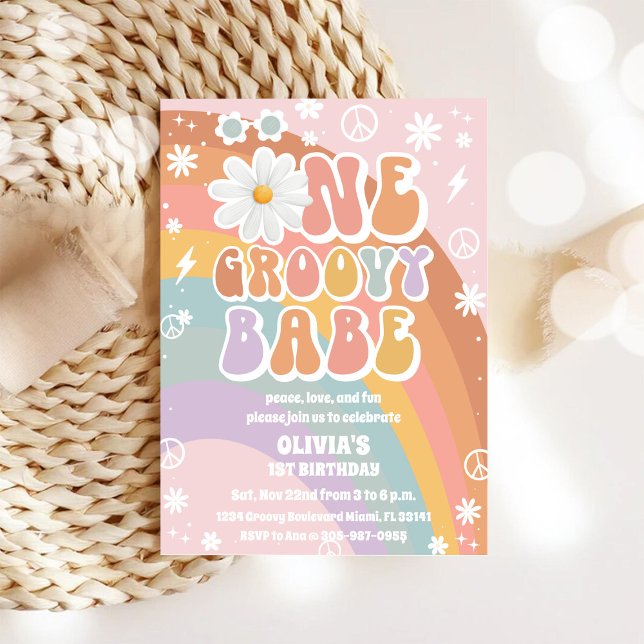 Groovy Rainbow 1-års inbjudan (Skapare uppladdad)