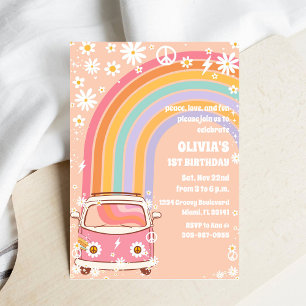 Groovy Rainbow 1-års inbjudan