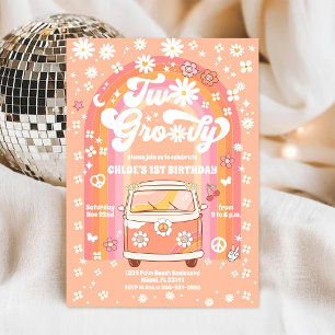 Groovy Rainbow 1-års inbjudan