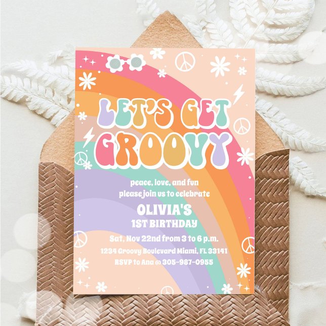 Groovy Rainbow 1-års inbjudan (Skapare uppladdad)