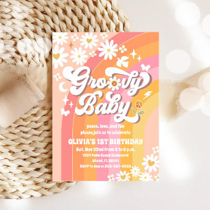 Groovy Rainbow 1-års inbjudan