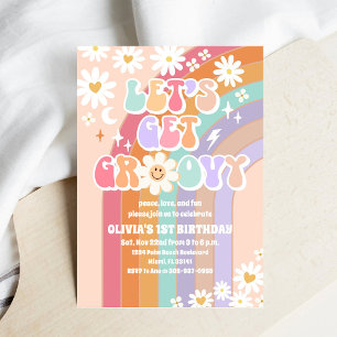 Groovy Rainbow 1-års inbjudan
