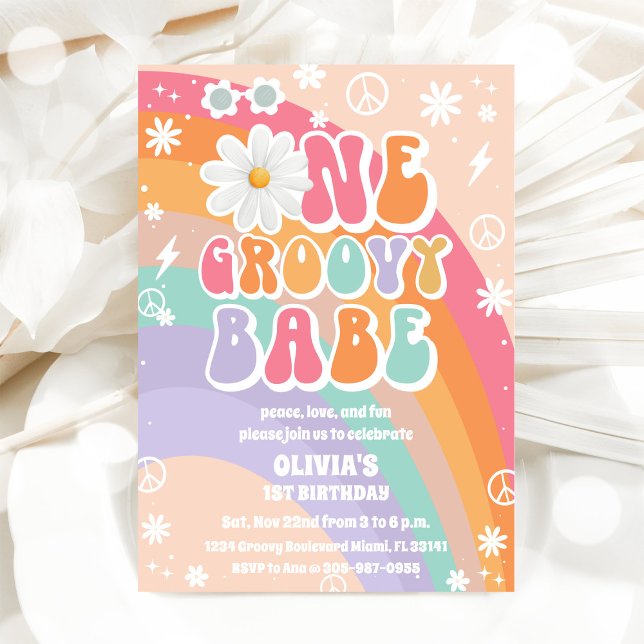 Groovy Rainbow 1-års inbjudan (Skapare uppladdad)