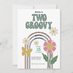 Groovy Rainbow 2-årsdag Inbjudningar