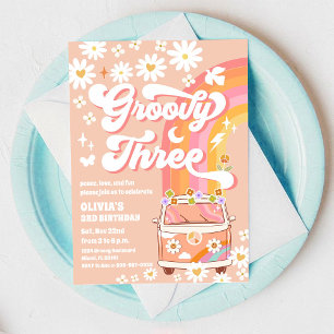 Groovy Rainbow 3-års inbjudan