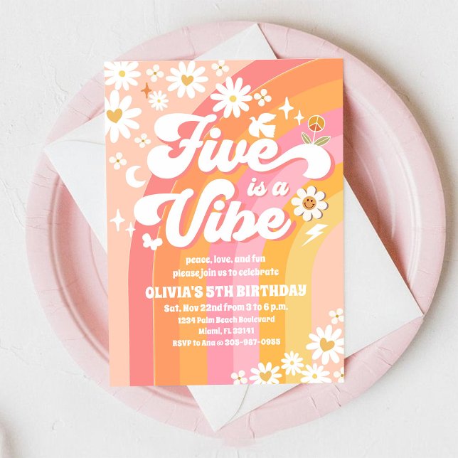 Groovy Rainbow 5-års inbjudan (Skapare uppladdad)