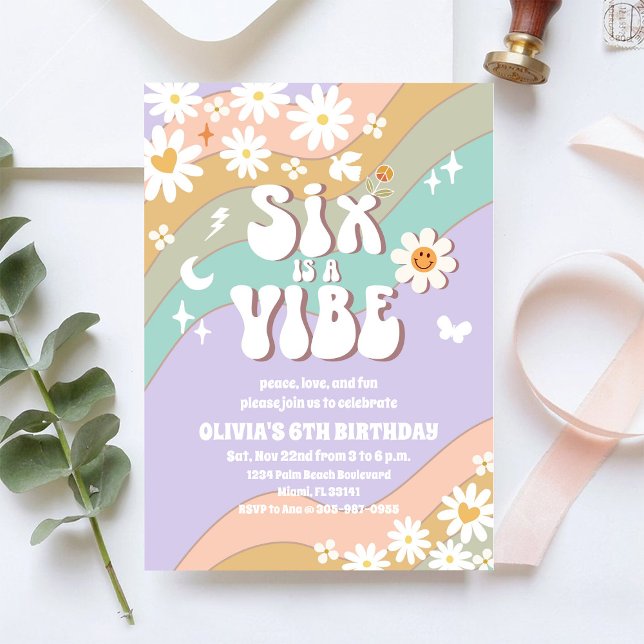 Groovy Rainbow 6-års inbjudan (Skapare uppladdad)