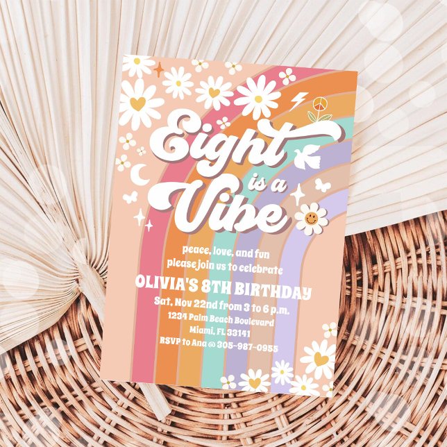 Groovy Rainbow 8-års inbjudan (Skapare uppladdad)