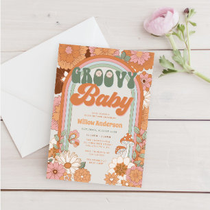 Groovy Rainbow Baby Shower Inbjudan 70 s