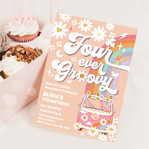 Groovy Rainbow Daisy Födelsedagsinbjudan Inbjudningar