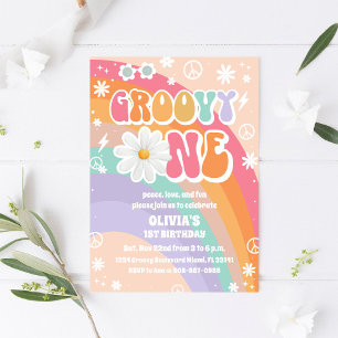 Groovy Rainbow Första Födelsedagsinbjudan Inbjudningar