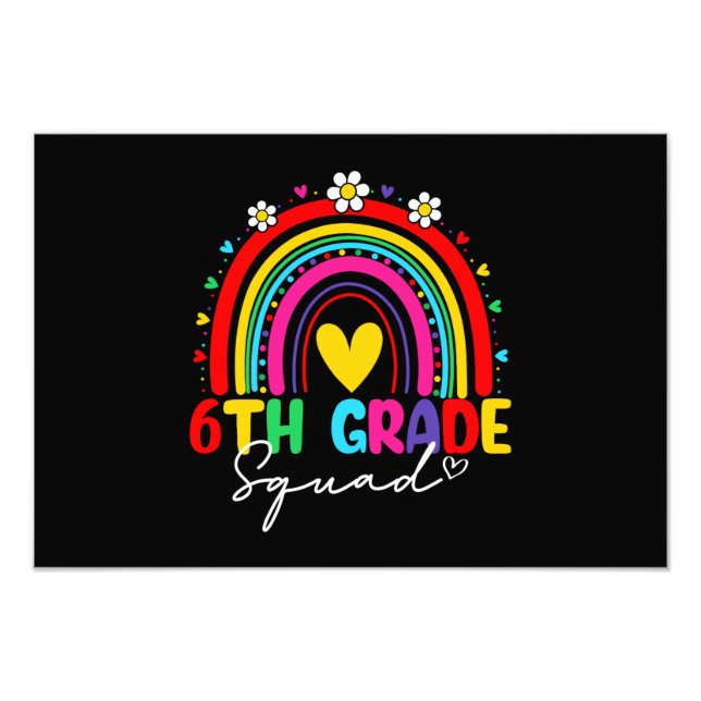 Groovy Rainbow Girl Boys Teacher Hej 6e Klass Fototryck (Framsidan)