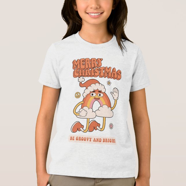 Groovy Rainbow jul - Var ljus och god T Shirt (Framsida)