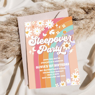 Groovy Rainbow Pyjamasparty Födelsedagsinbjudan Inbjudningar