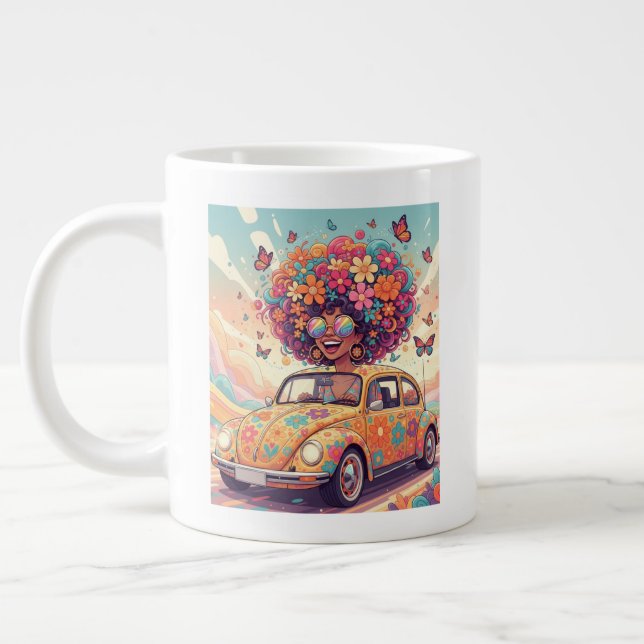 Groovy Rainbow Retro 70-tal Boho Flower Power Jumbo Mugg (Vänster)