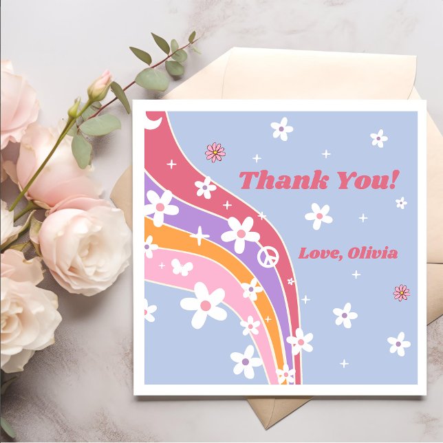 Groovy Rainbow Retro Födelsedagsfest Napkins Pappersservett (Skapare uppladdad)