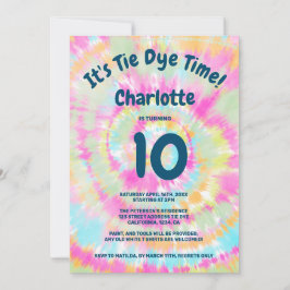 Groovy rainbow tie dye 10:e barns födelsedag party inbjudningar